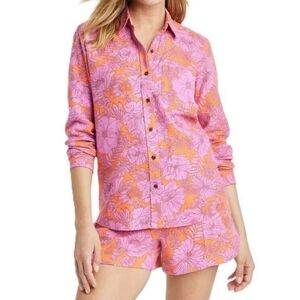 Universal Thread Sz Large Orange & Pink Floral LS Relaxed Fit Button Up Shirt